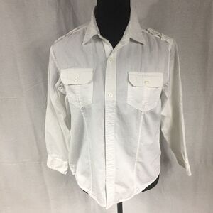 PD&C white button front blouse X Large long sleeved button pockets uniform type